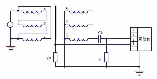 三相油浸式變壓器局部放電單相試驗(yàn)測(cè)量回路